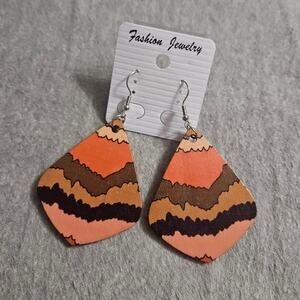 Fashion Jewelry Boutique Boho Abtract Wavy Multicolor Wooden Dangle Earrings
